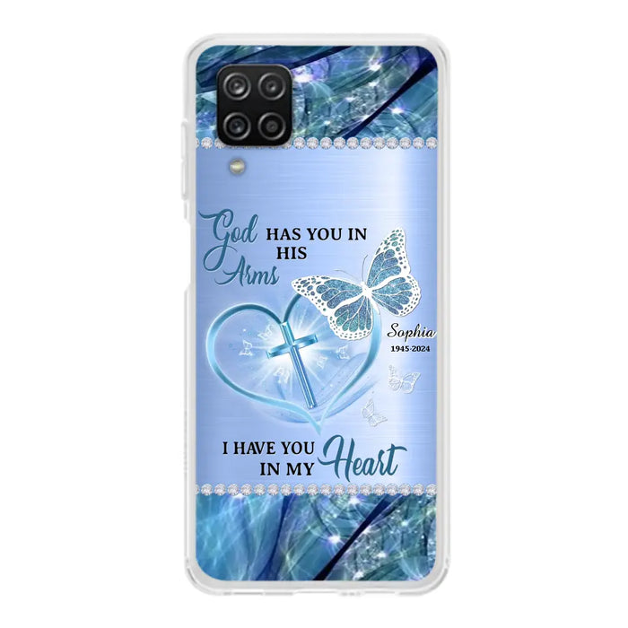 Custom Personalized Memorial Phone Case - Memorial Gift Idea For Family Member - God Has You In His Arms I Have You in My Heart - Case For iPhone/ Samsung