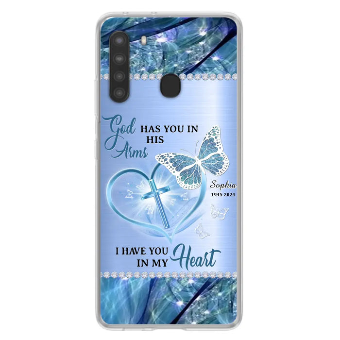 Custom Personalized Memorial Phone Case - Memorial Gift Idea For Family Member - God Has You In His Arms I Have You in My Heart - Case For iPhone/ Samsung