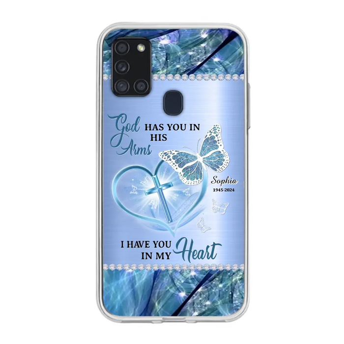 Custom Personalized Memorial Phone Case - Memorial Gift Idea For Family Member - God Has You In His Arms I Have You in My Heart - Case For iPhone/ Samsung