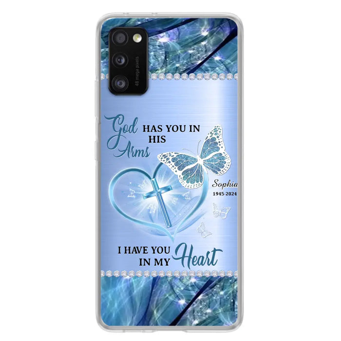 Custom Personalized Memorial Phone Case - Memorial Gift Idea For Family Member - God Has You In His Arms I Have You in My Heart - Case For iPhone/ Samsung