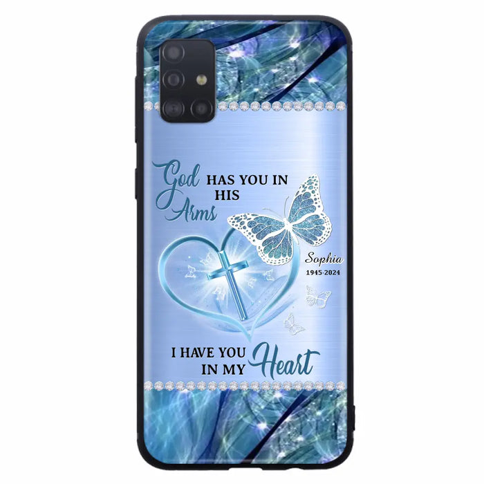 Custom Personalized Memorial Phone Case - Memorial Gift Idea For Family Member - God Has You In His Arms I Have You in My Heart - Case For iPhone/ Samsung