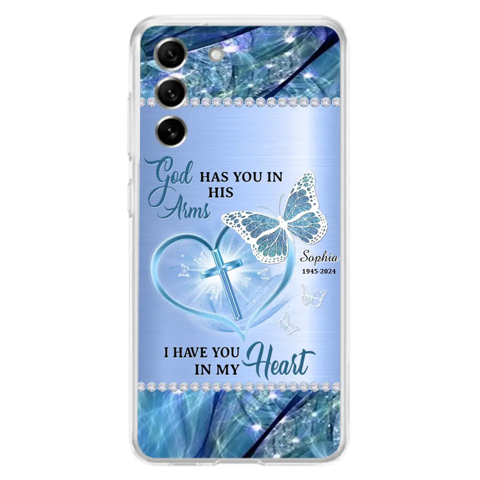 Custom Personalized Memorial Phone Case - Memorial Gift Idea For Family Member - God Has You In His Arms I Have You in My Heart - Case For iPhone/ Samsung