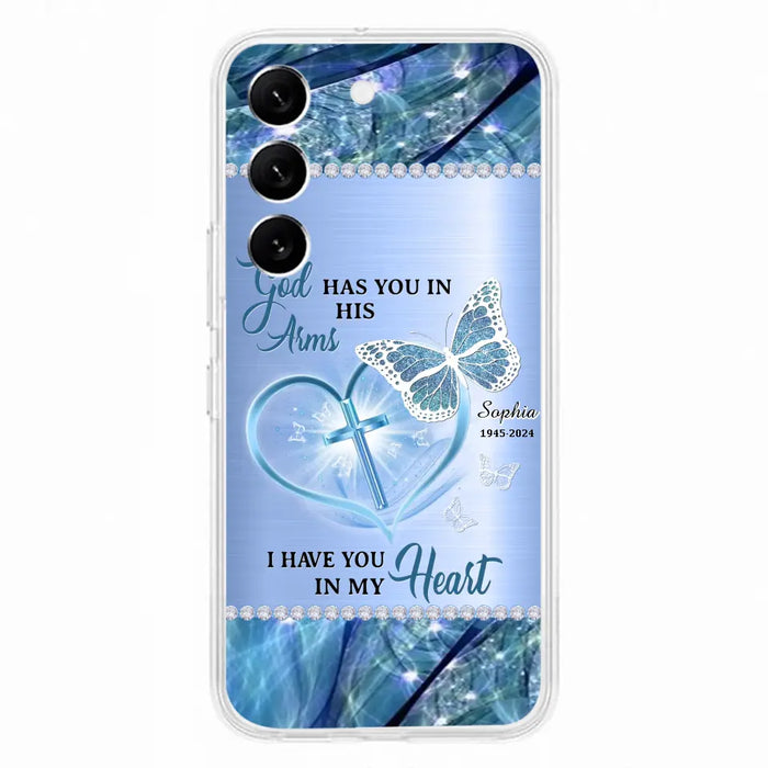 Custom Personalized Memorial Phone Case - Memorial Gift Idea For Family Member - God Has You In His Arms I Have You in My Heart - Case For iPhone/ Samsung