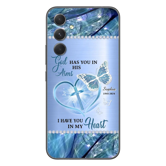 Custom Personalized Memorial Phone Case - Memorial Gift Idea For Family Member - God Has You In His Arms I Have You in My Heart - Case For iPhone/ Samsung