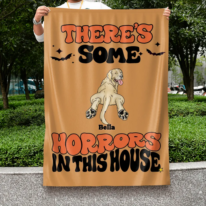 Custom Personalized Dog Flag Sign - Gift Idea For Family/ Pet Lover - Upto 7 Dogs - There's Some Horrors In This House