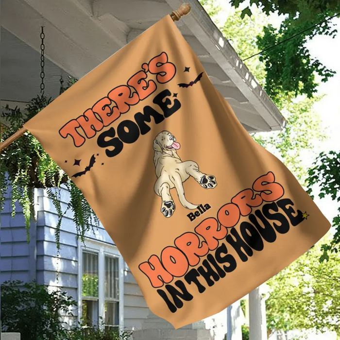 Custom Personalized Dog Flag Sign - Gift Idea For Family/ Pet Lover - Upto 7 Dogs - There's Some Horrors In This House