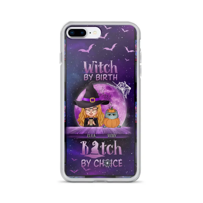 Custom Personalized Witch Phone Case - Gift Idea For Witch/ Dog/ Cat Lover - Upto 4 Pets - Witch By Birth - Case For iPhone/ Samsung