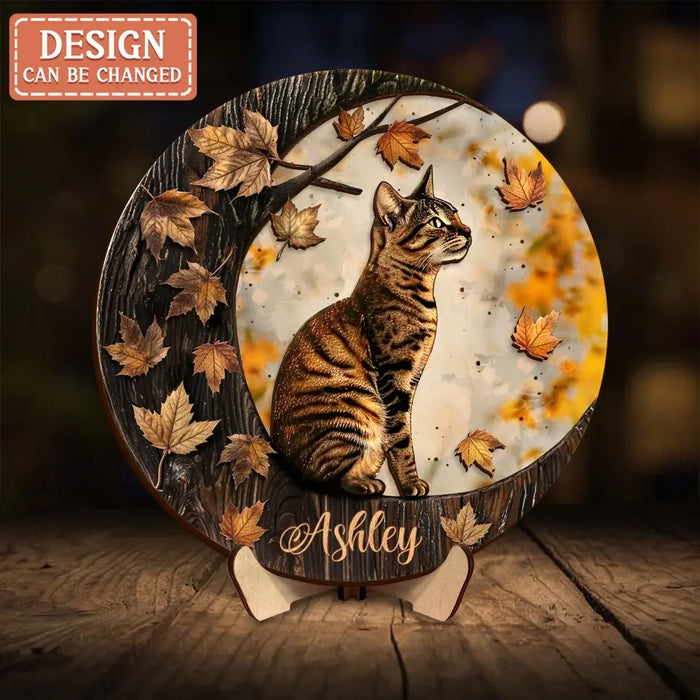 Custom Personalized Cat Moon 2 Layered Wooden Art - Gift Idea For Cat Lover