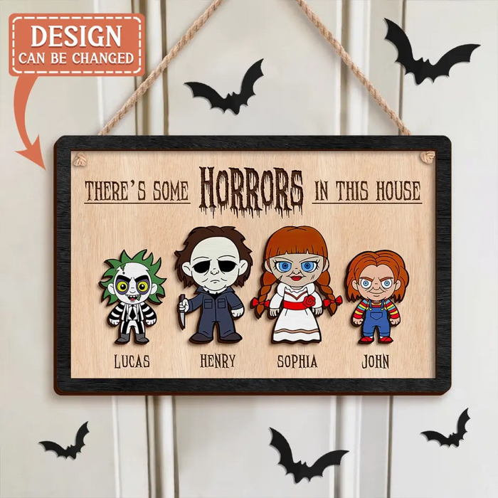 Custom Personalized Horrors Family 2 Layered Wooden Art - Parents With Upto 4 Kids - There's Some Horrors In This House