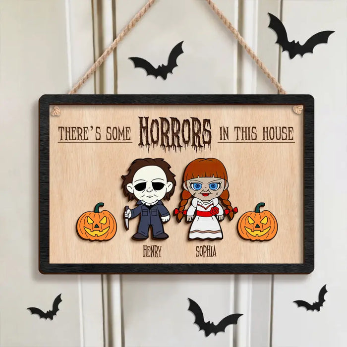 Custom Personalized Horrors Family 2 Layered Wooden Art - Parents With Upto 4 Kids - There's Some Horrors In This House