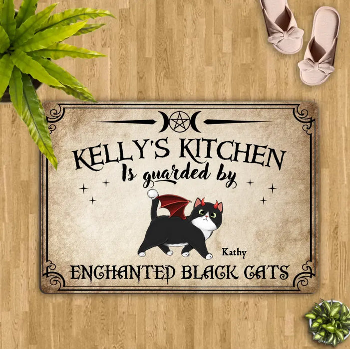 Custom Personalized Cat Doormat - Halloween Gift Idea For Cat Lover - Upto 6 Cats - Witch's Kitchen Is Guarded By Enchanted Black Cats