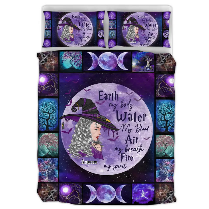 Custom Personalized Witch Quilt Bed Sets - Gift Idea For Witch Lovers - Earth My Body Water My Blood Air My Breath Fire My Spirit