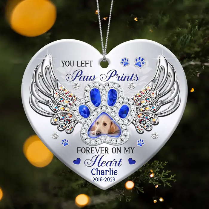 Custom Personalized Dog Memorial Acrylic Ornament - Upload Photo - Memorial Gift Idea For Dog Lover - You Left Paw Prints Forever On My Heart