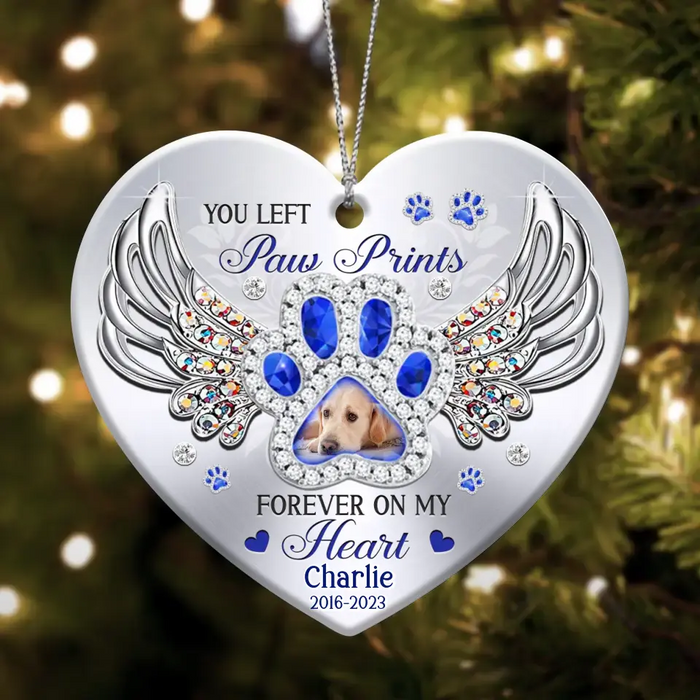 Custom Personalized Dog Memorial Acrylic Ornament - Upload Photo - Memorial Gift Idea For Dog Lover - You Left Paw Prints Forever On My Heart