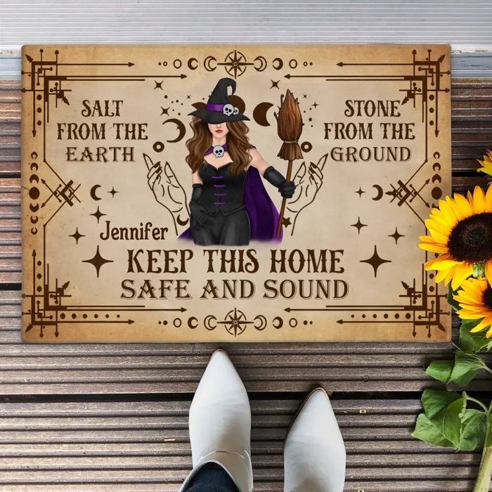 Custom Personalized Witch Doormat - Halloween Gift Idea - Keep This Home Safe And Sound