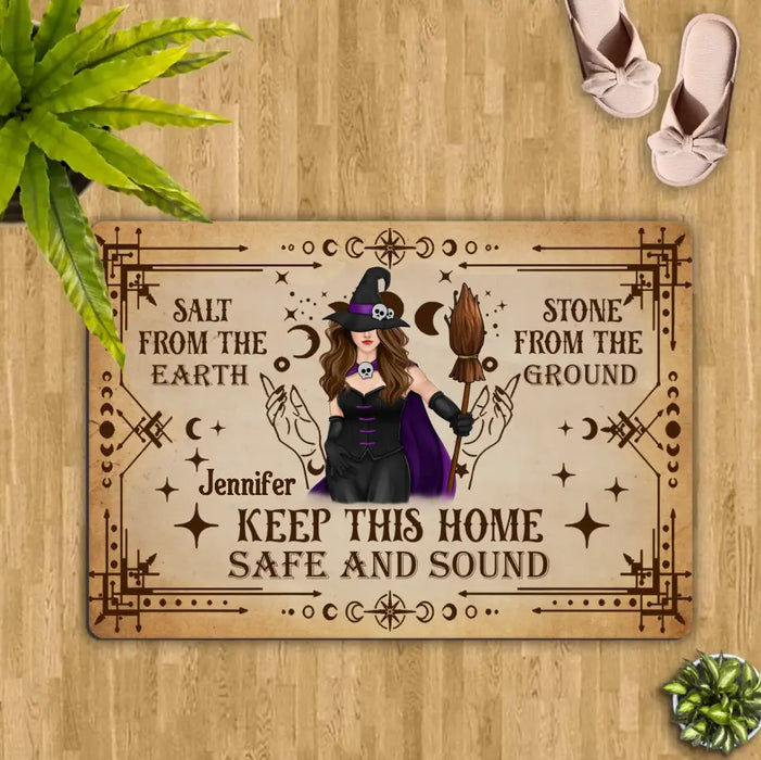 Custom Personalized Witch Doormat - Halloween Gift Idea - Keep This Home Safe And Sound