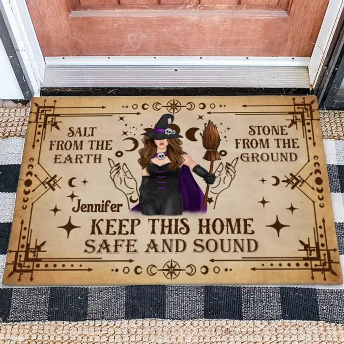 Custom Personalized Witch Doormat - Halloween Gift Idea - Keep This Home Safe And Sound