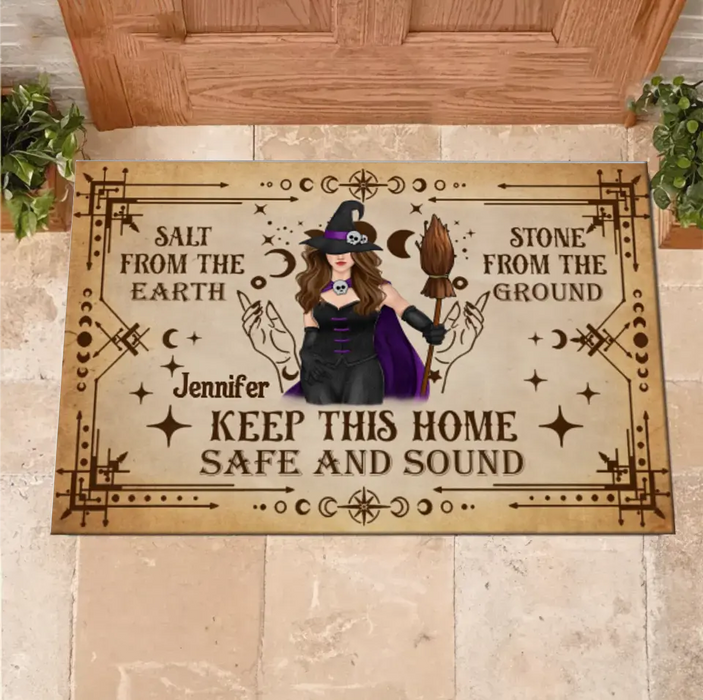 Custom Personalized Witch Doormat - Halloween Gift Idea - Keep This Home Safe And Sound