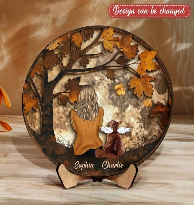 Custom Personalized Autumn Pet Mom 2 Layered Wooden Art - Gift Idea for Cat/ Dog/ Rabbit Lover - Upto 3 Pets