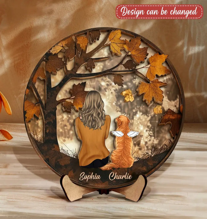 Custom Personalized Autumn Pet Mom 2 Layered Wooden Art - Gift Idea for Cat/ Dog/ Rabbit Lover - Upto 3 Pets