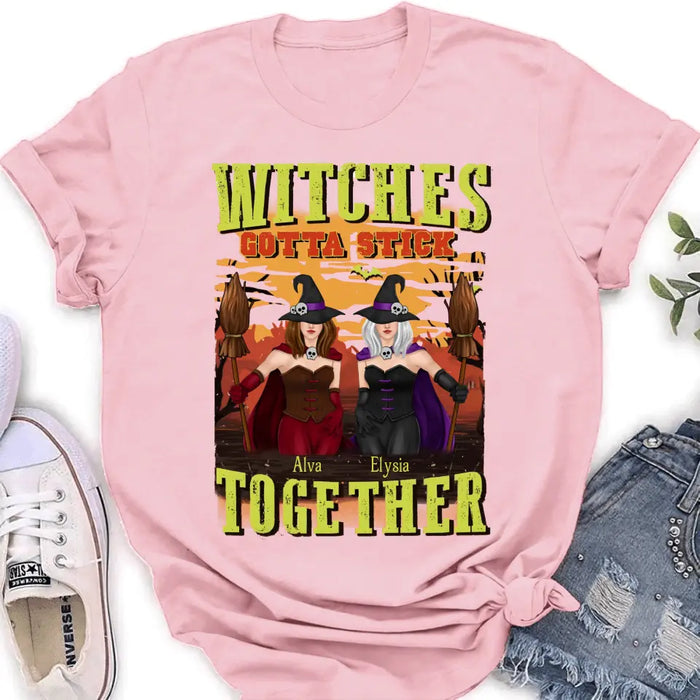 Custom Personalized Witch Besties T-shirt/ Long Sleeve/ Sweatshirt/ Hoodie - Halloween Gift Idea For Friends/ Besties/ Sisters - Witches Gotta Stick Together