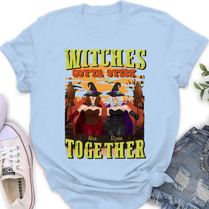 Custom Personalized Witch Besties T-shirt/ Long Sleeve/ Sweatshirt/ Hoodie - Halloween Gift Idea For Friends/ Besties/ Sisters - Witches Gotta Stick Together