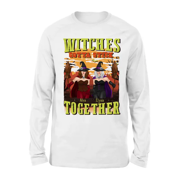 Custom Personalized Witch Besties T-shirt/ Long Sleeve/ Sweatshirt/ Hoodie - Halloween Gift Idea For Friends/ Besties/ Sisters - Witches Gotta Stick Together