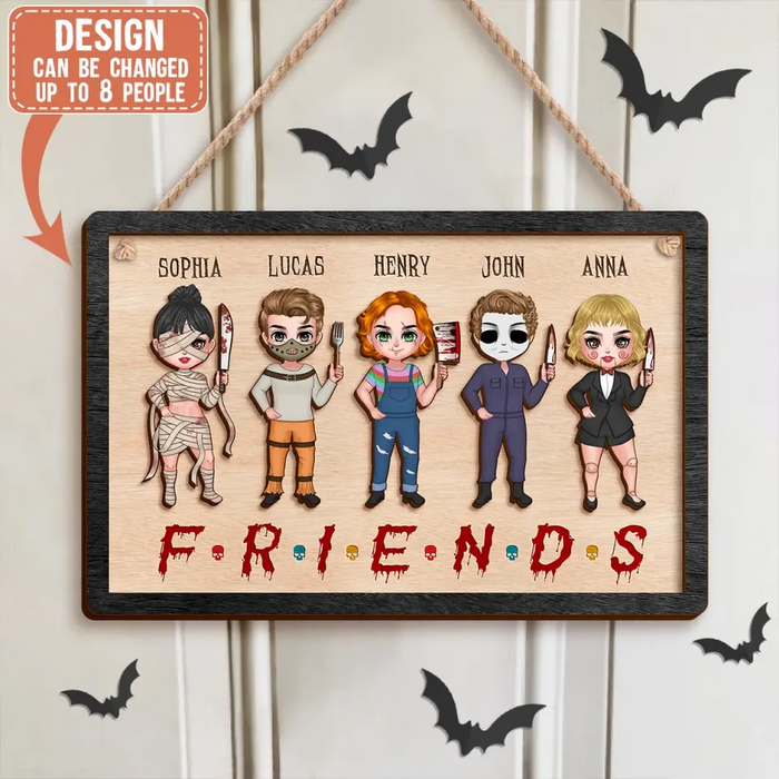 Custom Personalized Horrors Friends 2 Layered Wooden Art - Upto 8 People - Halloween Gift Idea For Friends/ Besties