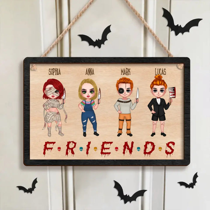 Custom Personalized Horrors Friends 2 Layered Wooden Art - Upto 8 People - Halloween Gift Idea For Friends/ Besties