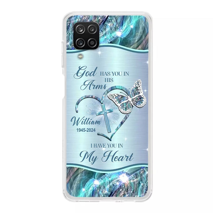 Custom Personalized Memorial Phone Case - Memorial Gift For Family Member - God Has You In His Arms I Have You In My Heart - Case For iPhone/ Samsung