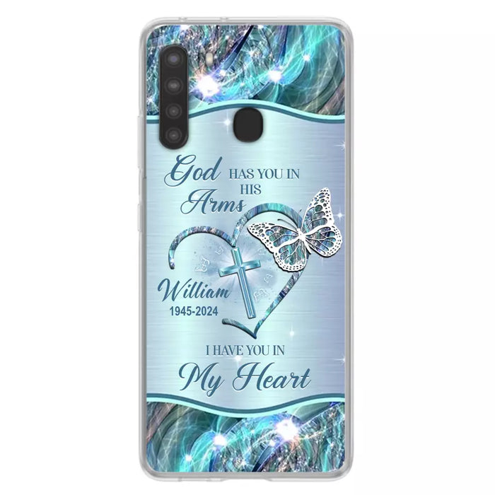 Custom Personalized Memorial Phone Case - Memorial Gift For Family Member - God Has You In His Arms I Have You In My Heart - Case For iPhone/ Samsung