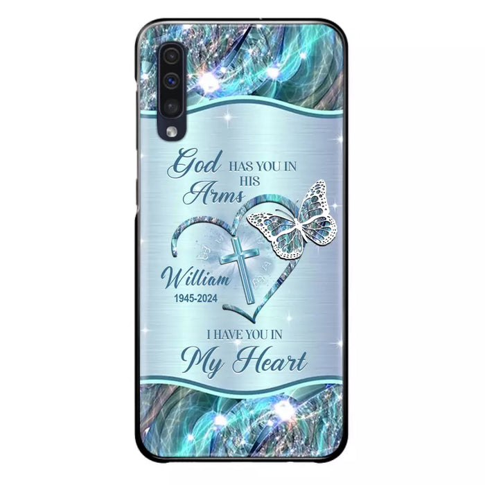 Custom Personalized Memorial Phone Case - Memorial Gift For Family Member - God Has You In His Arms I Have You In My Heart - Case For iPhone/ Samsung