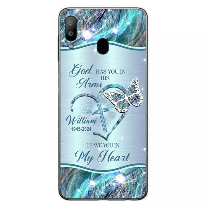 Custom Personalized Memorial Phone Case - Memorial Gift For Family Member - God Has You In His Arms I Have You In My Heart - Case For iPhone/ Samsung