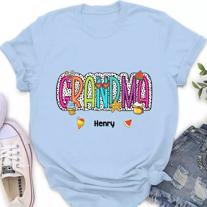 Custom Personalized Grandma Summer Dalmatian Dots T-shirt - Summer  Gift Idea From Kids to Gigi/ Grandma - Custom Names with up to 9 Kids