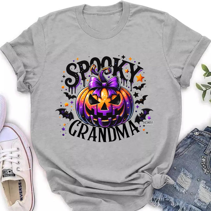 Custom Personalized Grandma Spooky Pumpkin T-shirt/ Long Sleeve/ Sweatshirt/ Hoodie - Halloween Gift Idea For Grandma/ Mother - Upto 10 Kids