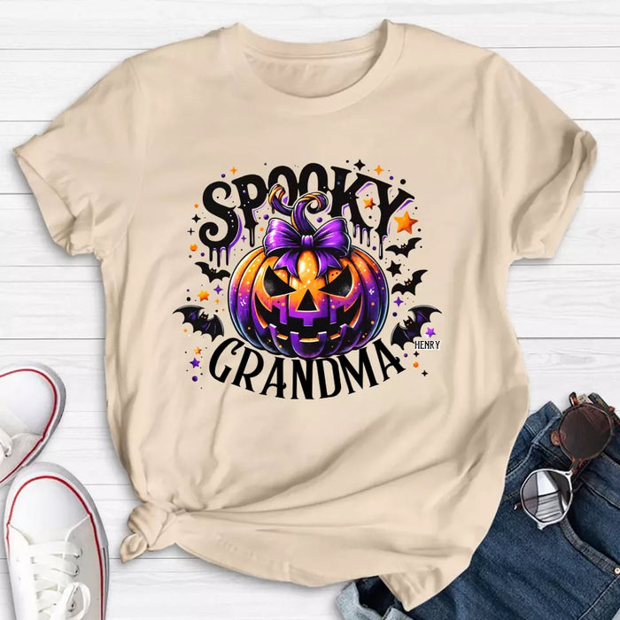 Custom Personalized Grandma Spooky Pumpkin T-shirt/ Long Sleeve/ Sweatshirt/ Hoodie - Halloween Gift Idea For Grandma/ Mother - Upto 10 Kids