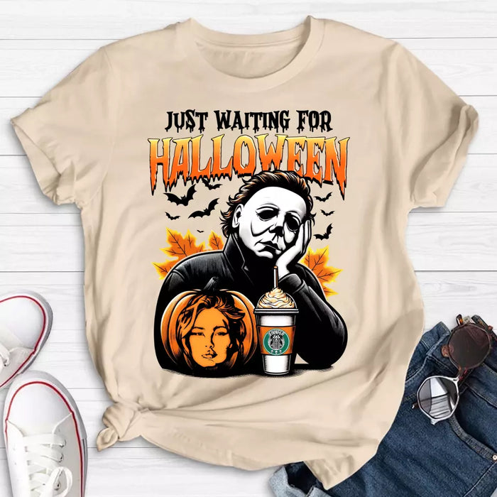 Custom Personalized Pumpkin Photo T-shirt - Upload Photo - Halloween Gift Idea - Just Waiting For Halloween