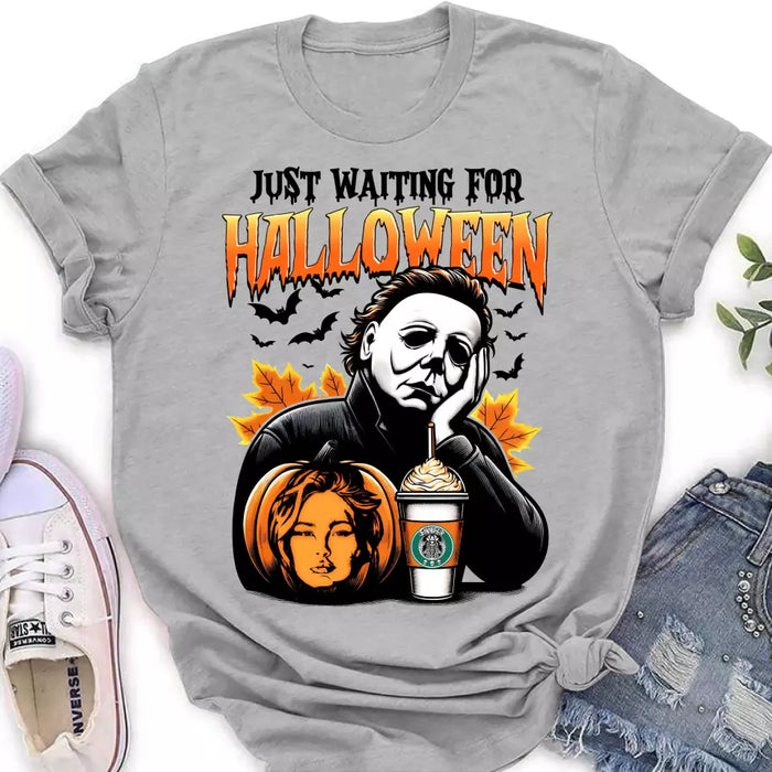 Custom Personalized Pumpkin Photo T-shirt - Upload Photo - Halloween Gift Idea - Just Waiting For Halloween