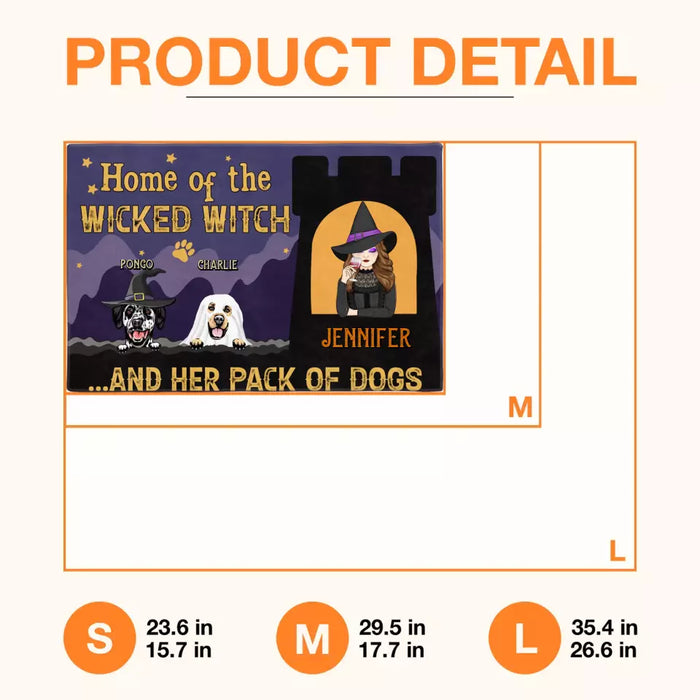 Custom Personalized Witch Dog Doormat - Halloween Gift Idea For Family/ Dog Lover - Upto 7 Dogs - Home Of The Wicked Witch And Her Pack Of Dogs