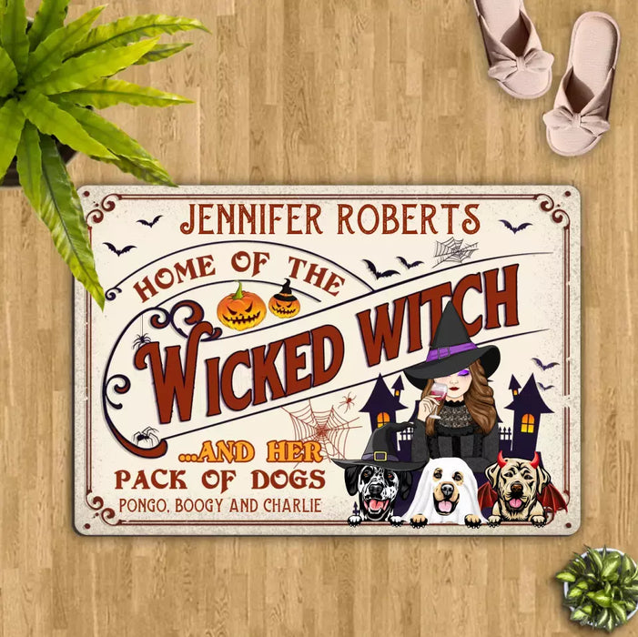 Custom Personalized Witch Dog Doormat - Halloween Gift Idea For Witch/ Dog Lovers With Up To 3 Dogs - Home Of The Wicked Witch And Her Pack Of Dogs