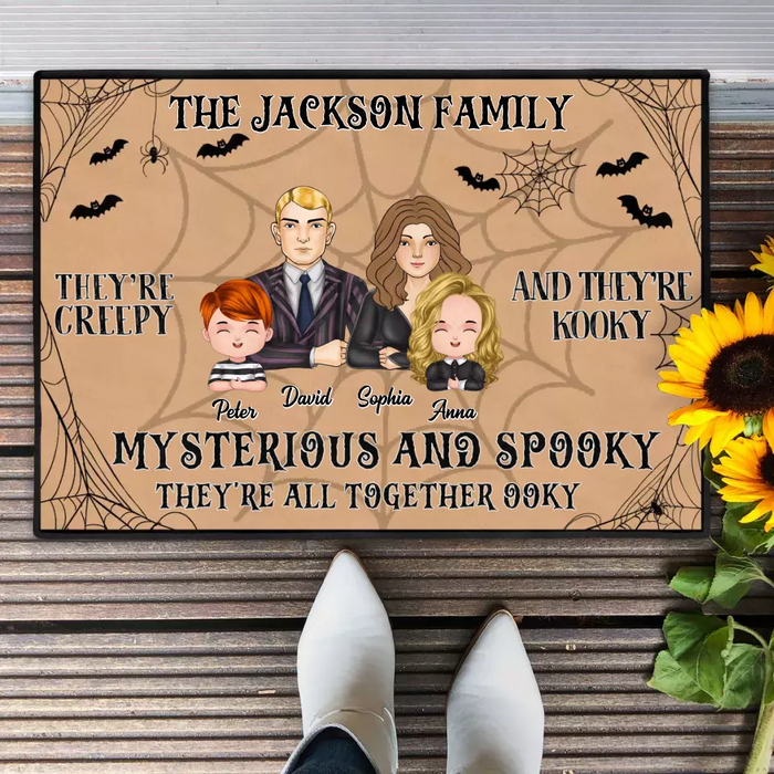 Custom Personalized Family Doormat - Halloween Gift Idea For Couple/ Family - Couple/ Parents With Kids - They're All Together Ooky