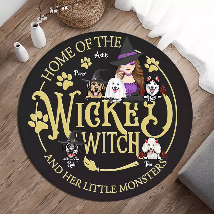 Custom Personalized Wicked Witch Round Rug - Gift Idea For Witch/ Pets Lover - Upto 5 Dogs/ Cats - Home Of The Wicked Witch And Her Little Monsters