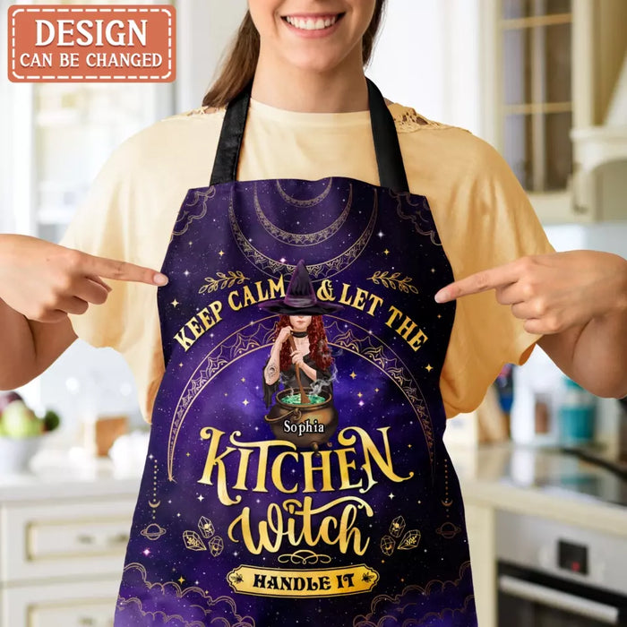 Custom Personalized Witch Kitchen Fashion Home Pocketless Apron - Halloween Gift Idea - Keep Calm And Let The Kitchen Witch Handle It