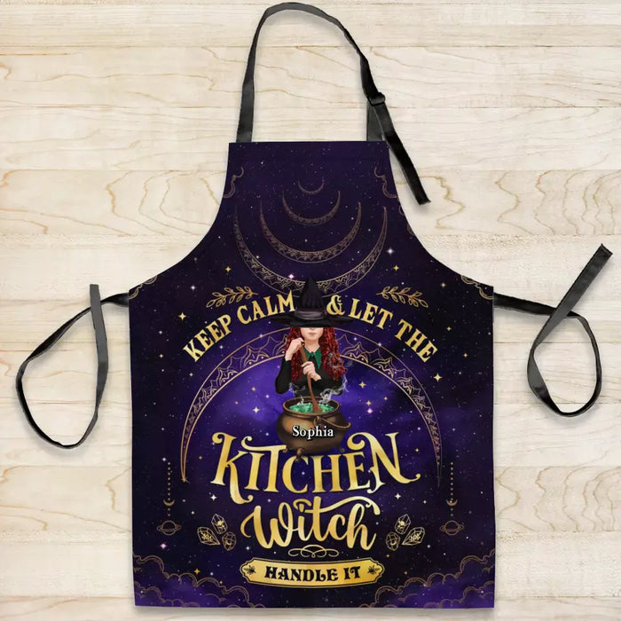 Custom Personalized Witch Kitchen Fashion Home Pocketless Apron - Halloween Gift Idea - Keep Calm And Let The Kitchen Witch Handle It