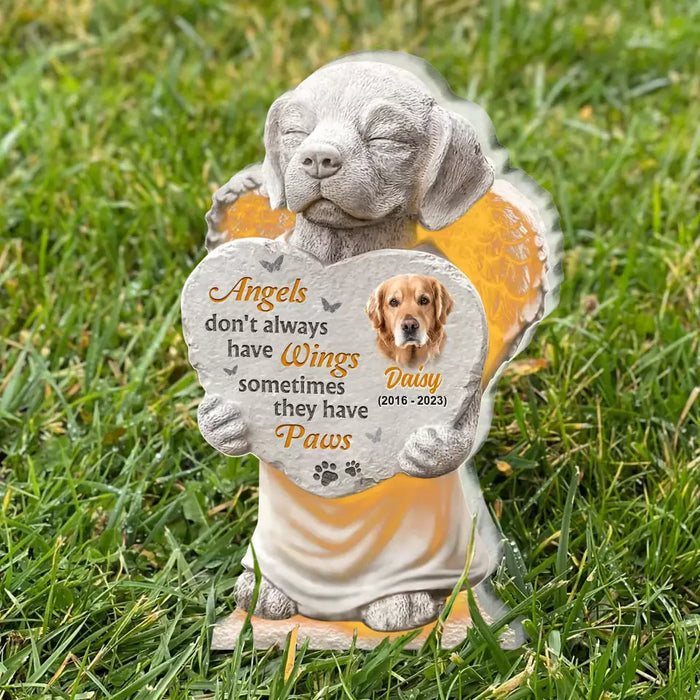 Custom Personalized Memorial Dog Acrylic Plaque - Upload Photo - Memorial Gift Idea For Dog Lover - Angels Don't Always Have Wings Sometimes They Have Paws