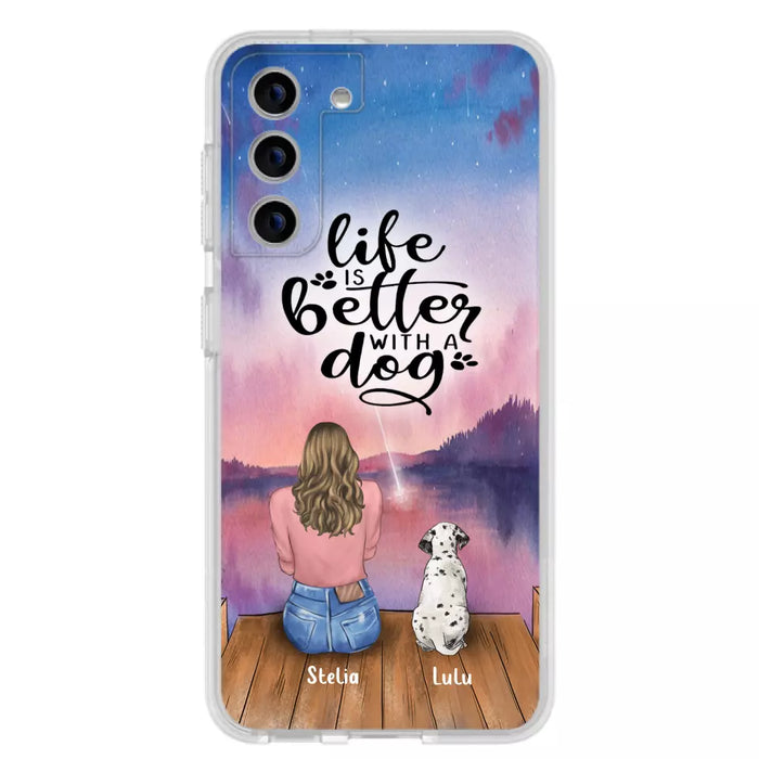 Custom Personalized Dog Mom Phone Case - Gifts For Dog Lovers With Upto 4 Dogs - Life Is Better With A Dog - Case For iPhone, Samsung And Xiaomi