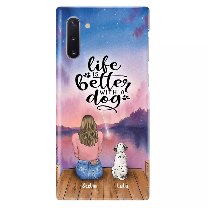 Custom Personalized Dog Mom Phone Case - Gifts For Dog Lovers With Upto 4 Dogs - Life Is Better With A Dog - Case For iPhone, Samsung And Xiaomi