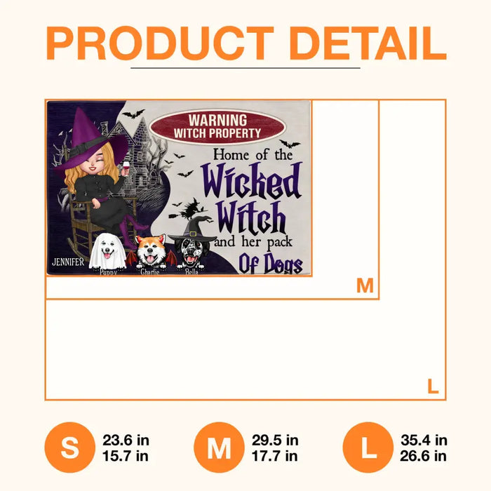 Custom Personalized Warrning Witch Property Doormat - Halloween Gift Idea For Witch/ Dog Lovers With Up To 3 Dogs -  Home Of The Wicked Witch And Her Pack Of Dogs