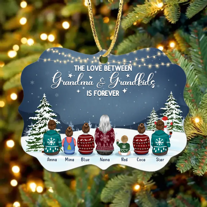 Custom Personalized Grandma Kids Wooden Ornament - Christmas Gift Idea - Upto 6 Kids - The Love Between Grandma & Grandkids Is Forever