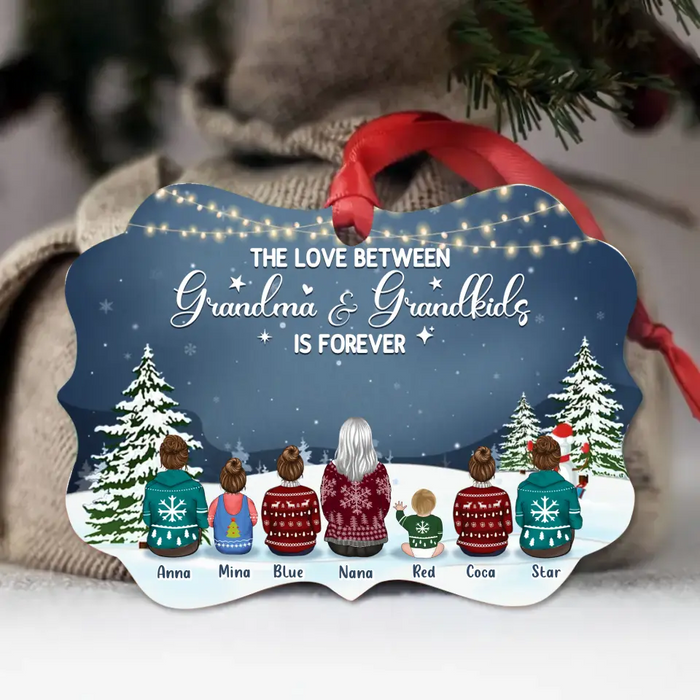 Custom Personalized Grandma Kids Wooden Ornament - Christmas Gift Idea - Upto 6 Kids - The Love Between Grandma & Grandkids Is Forever